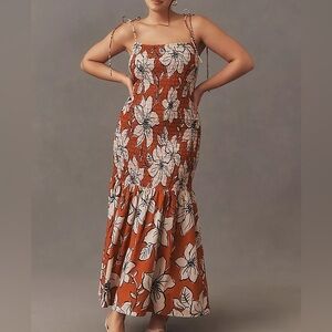Anthropologie Dhruv kapoor orange floral boho strap maxi dress sz xs petite XsP
